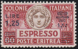 241 - Eritrea 1934 - Espresso L. 1,25 Su 60 C. Rosso N. 11. Cert. Todisco. Cat. € 550,00. MNH - Erythrée