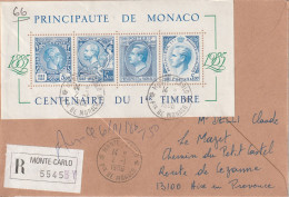 Monaco Yvert 33 Bloc Du Centenaire Sur Lettre Recommandée Monte Carlo 2/1/1986 Pour Aix En Provence - Brieven En Documenten