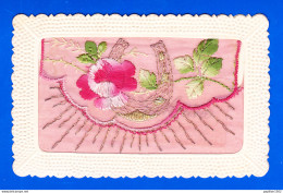 Brodee-284A103  Carte Finement Brodée Avec Pochette à Rabat, Fleurs, Fils Dorés, Cpa BE - Embroidered