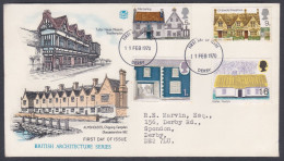 GB Great Britain 1970 Private FDC British Architecture, Almshouse, Tudor House Museum, Thatch, Stucco, First Day Cover - Brieven En Documenten