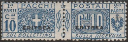 242 - Eritrea 1916 - Pacchi Postali 10 C. Azzurro N. 2, Soprastampatp “ERITREA”. Cert. Oliva, Todisco. Cat. € 8000,0 MNH - Erythrée