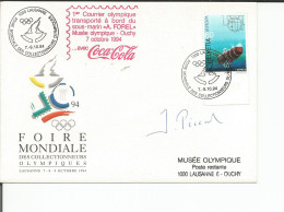 1er Courrier Olympique à Bord Du Sous Marin A. FOREL, Signature J. Piccard (7.9.1994) - Olympic Games