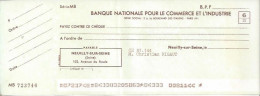 CHEQUE CHECK FRANCE BANQUE NAT. POUR LE COM. ET IND. 1970'S AG. NEULLY - Chèques & Chèques De Voyage