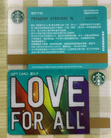 China 2019 Starbucks Card, Love For All, Used - Cartes Cadeaux