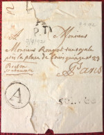 France, Petite Poste De Paris, Cachet A P.D., 5e Levée + A Dans Un Cercle Au Verso (rare), Lettre 7.9.1792 - (A007) - 1701-1800: Voorlopers XVIII