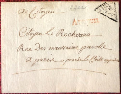 France, Petite Poste De Paris, Griffe Auteuil (rouge) + K P.P. PARIS Dans Un Triangle Sur Lettre (LSC) -2 Photos- (A015) - 1701-1800: Précurseurs XVIII