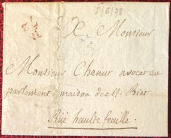 France, Petite Poste De Paris, Bureau K 72, Sur Lettre 5.6.1778 - (A033) - 1701-1800: Précurseurs XVIII