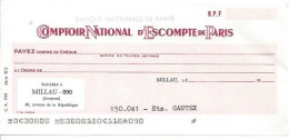 CHEQUE CHECK FRANCE COMPTOIR NAT. D'ESC. DE PARIS 1960'S AG. MILLAU VI - Cheques & Traveler's Cheques