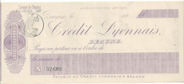 CHEQUE CHECK FRANCE CREDIT LYONNAIS 1890'S AG.BEAUNE - Chèques & Chèques De Voyage