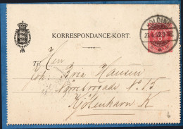 Danmark 1892 8 Ore Lettercard Kolding To Kjöbenhavn - Covers & Documents