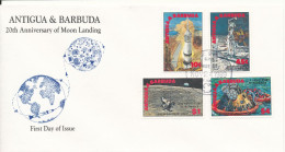 Antigua And Barbuda FDC 24-11-1989 20th Anniversary Of The Moon Landing Complete Set Of 4 With Cachet - Antigua Et Barbuda (1981-...)