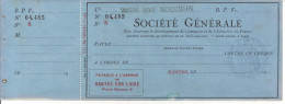CHEQUE CHECK FRANCE SOCIETE GENERALE 1940'S AG. NANTES AZUL - Cheques & Traveler's Cheques