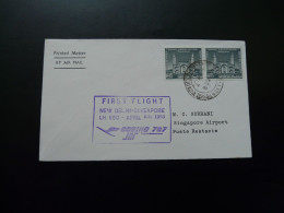 Lettre Premier Vol First Flight Cover New Delhi India To Singapore Boeing 707 Lufthansa 1966 - Covers & Documents