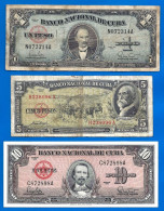 Lot Cuba 1 5 10 20 50 100 Pesos 1958 1959 1960 Peso Centavos Kuba - Cuba