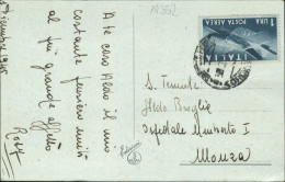 Ag852 Storia Postale Italia Posta Aerea Lire 1 Isolato Su Cartolina - Other & Unclassified