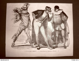 Incisione Del 1866 Carnevale In Italia Maschere Spaventa, Pantalone, Dottore - Antes 1900