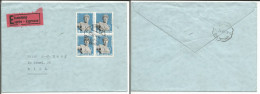 Lettre Suisse Exprès, Bloc De 4 X 30 Ct Bleu Jubilé Olympique 1944, Zürich - Biel + Cachet Télégraph BIEL (27.11.1944) - Covers & Documents