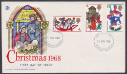 GB Great Britain 1968 Private FDC Christmas, Christianity, Nativity, Glass Painting, Art, Horse Toy, First Day Cover - Lettres & Documents