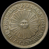 LaZooRo: Peru 10 Centavos 1880 UNC - Peru