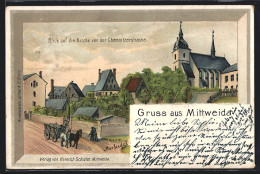 Künstler-AK Mittweida, Blick Auf Die Kirche Von Der Chmenitzerstrasse Aus  - Mittweida