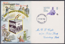 GB Great Britain 1968 Private FDC Votes For Women, Suffragette, Woman, Democracy, Equality, Police Horse First Day Cover - Brieven En Documenten