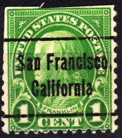 USA Precancels 1927 Sc632 1c Franklin. P.11x10½ CA. San Francisco, / California Lowercase - Precancels