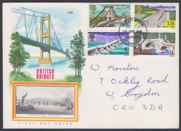 GB Great Britain 1968 Private FDC British Bridges, Bridge, Boat, Infrastructure, River, Road, First Day Cover - Lettres & Documents