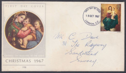 GB Great Britain 1967 Private FDC Christmas, Christianity, Raphael, Madonna, Painting, Religious Art, First Day Cover - Brieven En Documenten