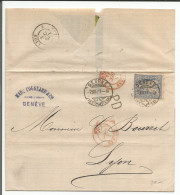 Lettre Suisse, 30 Ct Helvetia Assise Zst N°41, Marc Cougnard Genève - Lyon France + Cachet PD (2.12.1871) - Lettres & Documents