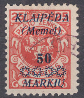 Memel 1922 Mi.138 Dienstm. Mit Aufdruck 50 M. Auf 25 C. Gestempelt Used  (70600 - Memel (Klaïpeda) 1923