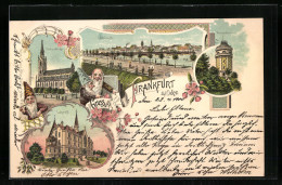 Lithographie Frankfurt, Wasserturm, Lutherstift, Gertraudkirche, Zwerge  - Frankfurt A. D. Oder