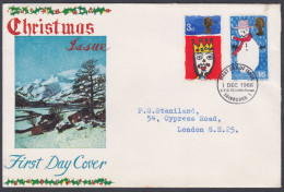 GB Great Britain 1966 Private FDC Christmas, Snow, Mountain, Snowman, Drawing, Christianity, First Day Cover - Lettres & Documents