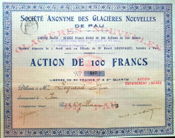 S.A. Des Glacières Nouvelles De Pau - Action De 100 Francs - 1913 - Industrie