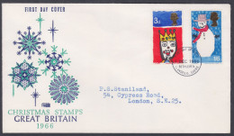 GB Great Britain 1966 Private FDC Christmas, Snowman, Drawing, Christianity, First Day Cover - Covers & Documents