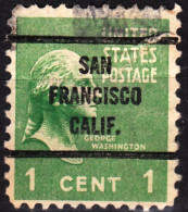 USA Precancels 1938 Sc804 Presidential 1c Washington. CA. SAN / FRANCISCO / CALIF. Used - Precancels