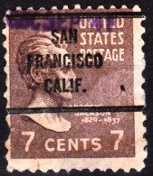 USA Precancels 1938 Sc812 Presidential 7c Jackson. CA. SAN / FRANCISCO / CALIF. Used - Precancels