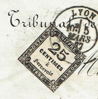Taxe 5 A 25 C. Noir Lyon 5 Mars 1877 - 1859-1959 Lettres & Documents