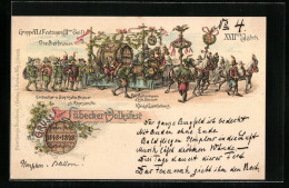 Lithographie Lübeck, Volksfest 1898, Gruppe VI. Des Festzuges, Die Bierbrauer  - Other & Unclassified