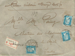 Tarifs Postaux France Du 25-03-1924 (32) Pasteur N° 176 50 C. X 3 LR Chargée 1er 05-05-1925 - 1922-26 Pasteur