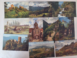 Lot De 21 Cartes , Illustrateur Hoffmann Et Autres , Paysages , Chateaux , Schlitteurs , Petit Prix - Alsace