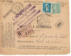 Tarifs Postaux France Du 25-03-1924 (38) Pasteur N° 176 50 C.  + 15 C. Semeuse  VAR 27-05-1924 - 1922-26 Pasteur