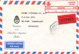 Spain Air Mail Cover Sent Express To Denmark 5-7-1982 Sent From The Embassy Of Argentina Bilbao - Brieven En Documenten