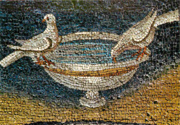 Art - Mosaique Religieuse - Ravenna - Mausoleo Di Galla Placidia - Le Colombe Cha Si Abbeverano - Les Pigeons Qui Se Dés - Tableaux, Vitraux Et Statues