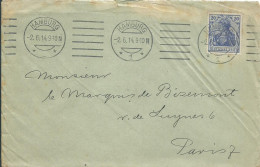 ALLEMAGNE  LETTRE 20M OBLITERATION MECANIQUE HAMBOURG POUR PARIS DE 1914 LETTRE COVER - Lettres & Documents