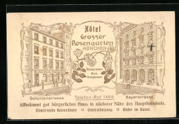 Lithographie München, Hotel Grosser Rosengarten, Schützenstrasse Und Bayerstrasse  - München
