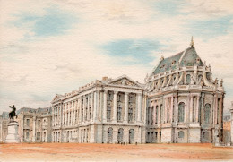 78-Versailles - La Chapelle Et La Cour Des Ministres- éditeur : M. Barré & J. Dayez - Illustrateur : P.A.D - 1950 - Versailles (Château)