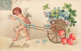 BONNE FÊTE - Angelot Et Fleurs, Cœurs (carte Gaufrée). - Anges