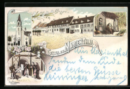 Lithographie Marienthal, Hotel Zum Engel, L'Église, Mönch Beim Lesen An Der Kapelle  - Autres & Non Classés