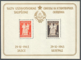 Yugoslavia, 1945, (Mi.Nr.489, 491 II / Bl3 II), New Constitution, Souvenir Sheet ** - Ongebruikt