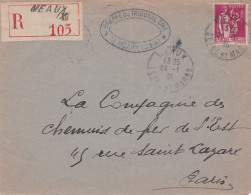 1936-lettre Recommandée MEAUX Pour PARIS , Type Paix 1f75 Seul Sur Lettre, Cachets - 1921-1960: Modern Period